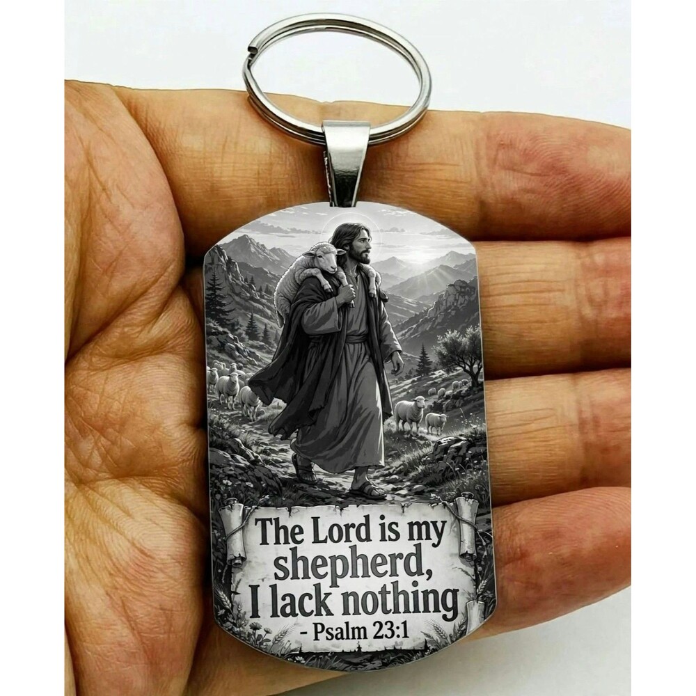 Psalm 23 : 1 God Lord Jesus Christ Stainless Keychain Reminder Faith Bless